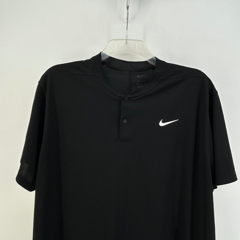 Nike Dri-FIT Henley T-Shirt Mens XXL Black Blade Collar DH0838-010 Golf Sporty